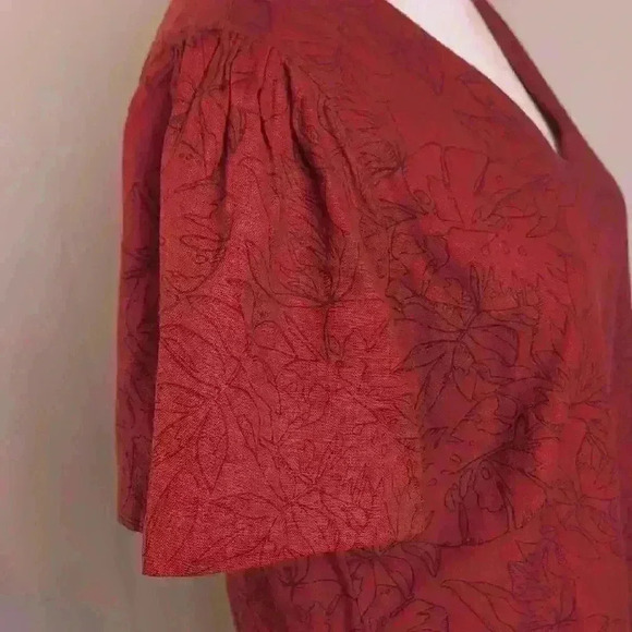 Nicole Miller Red V-Neck Flutter Sleeve Knee-Length Linen Dress - Picture 7 of 8